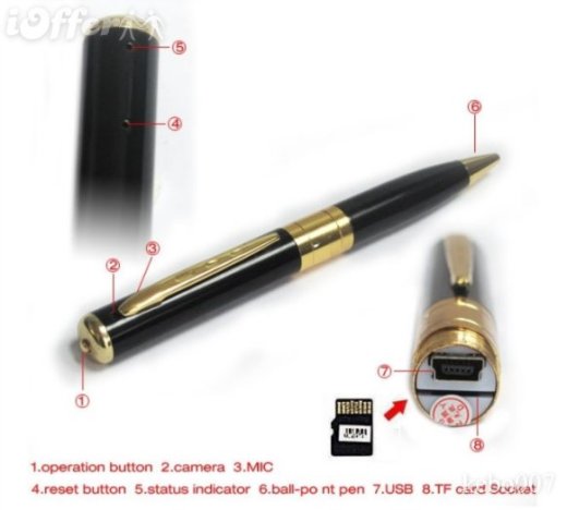Шариковая ручка со встроенной видеокамерой 1.2Мп, 1280x960 (USB, слот для TF microSD карты)