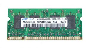 модуль памяти DDR2 SO-DIMM, объем 512 Мб, частота 667 МГц, тайминги 5-5-5, напряжение питания 1.8 В